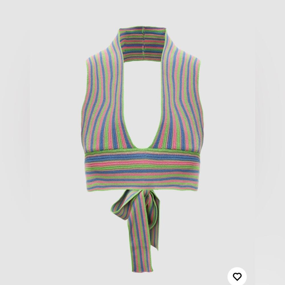 Cider Rainbow Stripe Knit Halter Top Tie Back Size L NWT Y2K Beach Festival Rave